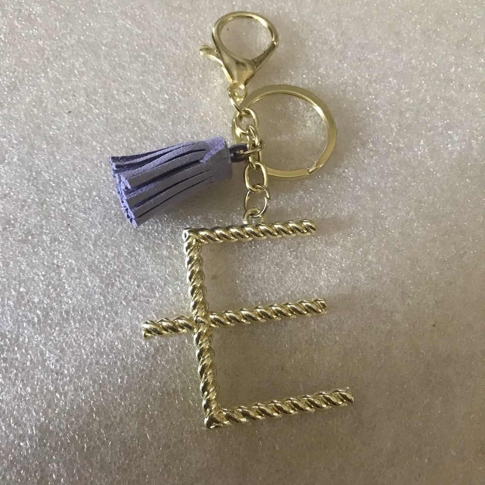 Gold Letter E Keychain with Lilac Tassel - Women Accessories